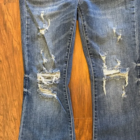 Judy Blue Distressed Denim, Button Fly, High Stretch, Flare Jeans, 32” Inseam - Picture 3 of 6